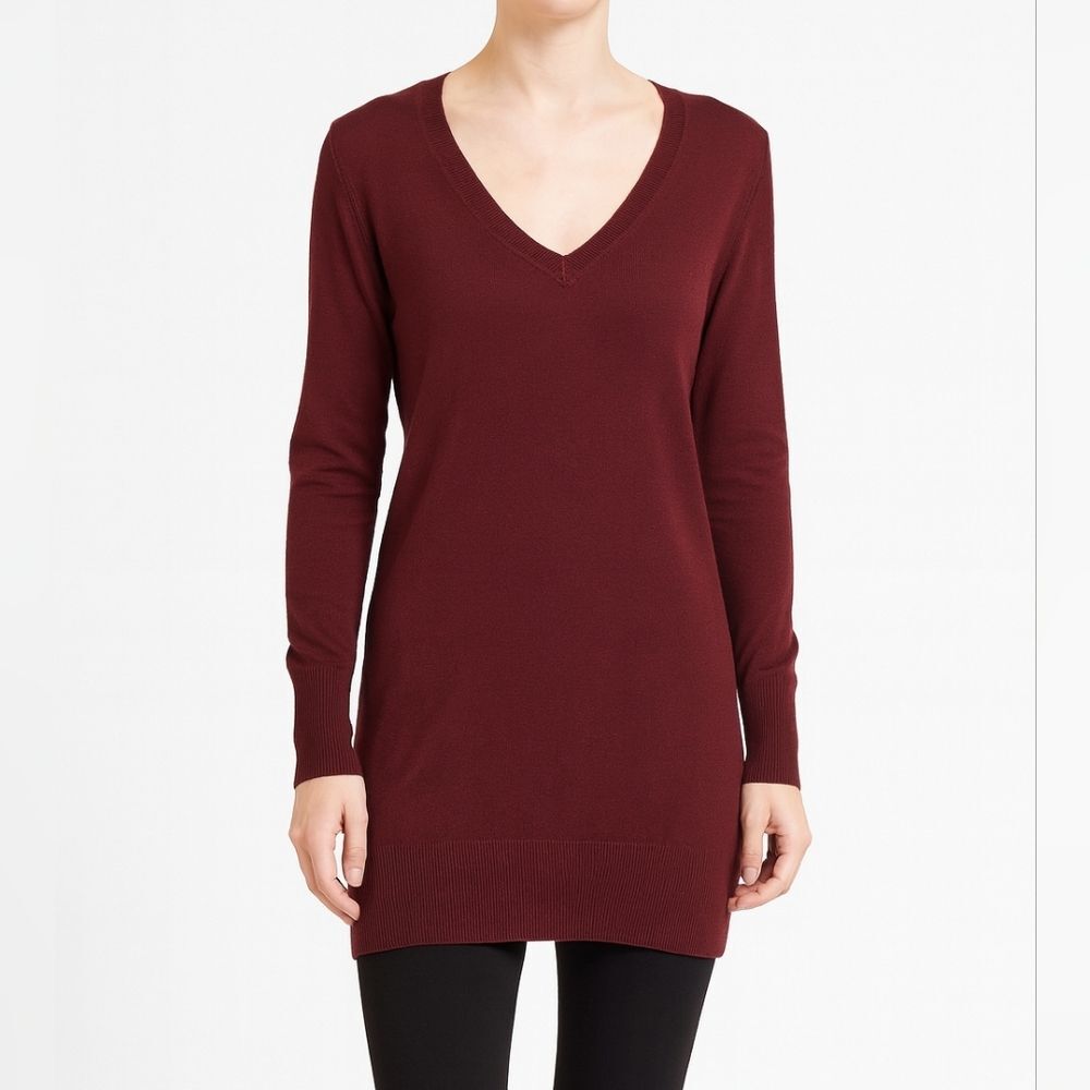 Moda International Womens Vneck Burgundy Red Tunic Size L Silk Cashmere Boho